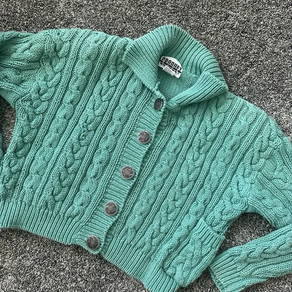 VTG Croquet Club Sweater Womens Medium Green Cable Knit Chunky Button 90s - Picture 2 of 16